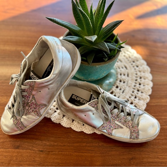Golden Goose Shoes - Golden Goose 🪿 Silver with Multicolor Glitter Sneakers 👟 👟 Super⭐️⭐️
